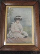 Millais (20th century copy), after textured print, girl seated, 47 x 33cm, rosewood frame, 66 x