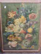 P T Van Brussel (20th century copy), after, Medici print, Flowerpiece, 65 x 47cm, mounted frame