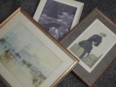 Three decorative prints, inc Spy (19th century), Vanity Fair, The Soldier who couldn't draw his
