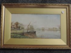 A Vickers, (19th/20th century British), a watercolour, river vista, signed, 22 x 44cm, mounted,
