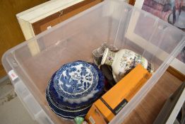 A selection of ceramics including blue and white ware willow