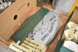 A selection of reproduction signs including Kendee model company and The Galloping Goose