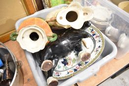 A pair of mantle vase, a ceramic shire horse and charger dish