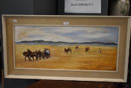 Cedric Robinson interest, C Mann, an oil painting, Crossing Morecambe Bay, signed 29 x 70cm, mounted