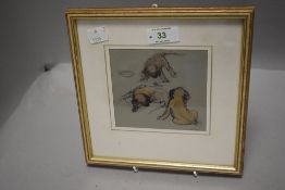 A small 20th century study sketch, three puppies, initialled and dated (obscured by mount) framed