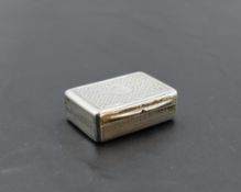 A Georgian silver vinaigrette having pierced gilt grill and interior, engine turned woven decoration