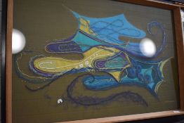 A large abstract mid century collage of a seascape signed M. Bacon