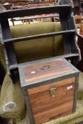 An imported brass bound hardwood six division bottle case, together with a Victorian design three