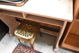 A traditional painted double school desk having adjustable top, width approx. 102cm