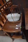 A vintage childs stained frame high chair and marble effect glass light shade