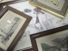 (19th century), an engraving, Ambleside, 11 x 15cm, and a selection of pictures inc silk panel