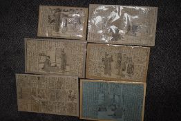 Japanese Printing. A selection of mounted wood-block style sheets, with illustrations. No dates,