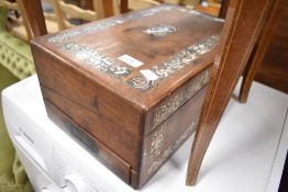 A Victorian mahogany lapdesk having mother of pearl inlay