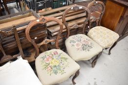 Three Victorian mahogany salon chairs, two having tapestry seats