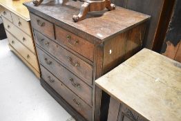 A 19th Century oak chest over two over three drawers having brass drop handles, width approx 92cm