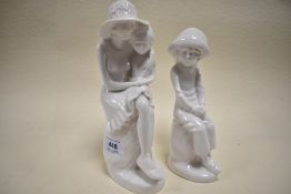 Two modern figures by Spode modelled by Pauline Shone including Mother Love and Joanna