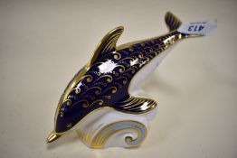A Royal Crown Derby dolphin study,having silver stopper.