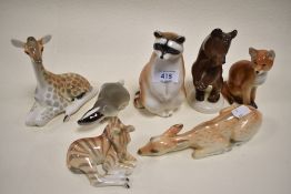 A collection of animal studies to include badger, racoon, giraffe,deer, bear and fox, USSR marked to