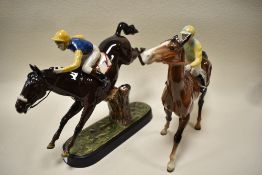 Two Beswick studies, Steeple Chaser 2505 and Walking Racehorse with jockey 2nd version 1037, (both