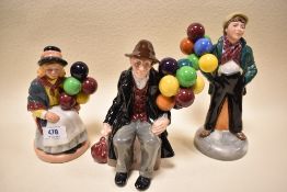 Three Royal Doulton figurines including Balloon boy HN2934, Balloon girl HN 2818 signed Michael