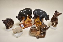 A collection of animal studies to include Konakova brown bear book ends and similar bears USSR