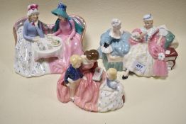 Three Royal Doulton figuresThe Love Letter HN2149 Af, Afternoon tea HN1747 and Bed Time Story