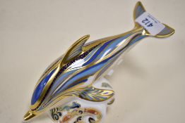 A Royal Crown Derby dolphin study,having gold stopper.