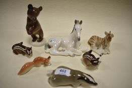 A selection of USSR Lomonosov figures including Zebra, Horse, Chipmunk, and Bear etc