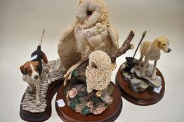 Three Border Fine arts studies to include WB71 Barn owl and chick, fox hound and terrier,limited