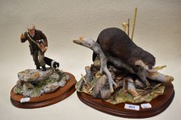 Two Border Fine Arts studies to include farmer with collie and lambs, and otter on branch AF.