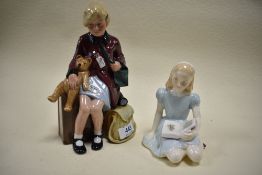 Two modern Royal Doulton figures including The Girl Evacuee HN 3203 and Alice HN 2158