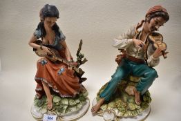 Two Capodimonte Italian figures both by Mariani of musicians both AF