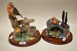 Two Border Fine Arts studies to include Robin and chicks BO345 and in the potting shed B0045.