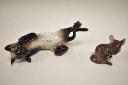 Two Beswick studies to include a Siamese cat and a mouse,both gloss finish.
