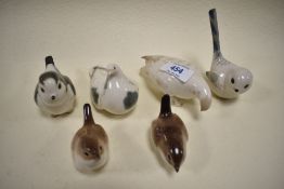 A selection of USSR Lomonosov bird figures including pigeon and wren etc