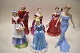 Five Royal Doulton figures Cinderella DP1, Fond Farewell HN3815, Dawn HN3258, Adrienne Copr 1963,