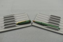 A Conway Stewart Conway 57 fountain pen in sage green with one broad band to the cap having a Conway