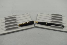 A Montblanc marked cartridge/converter fountain pen in black with 585 nib. Approx 13.5cm