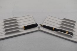 A Mabie Todd Swan SF130 leverfill fountain pen in black with two broad band to the barrel and one to