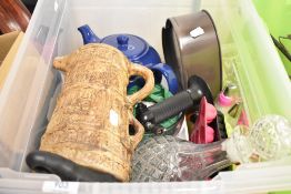 A selection of ceramics and glass wares including Willow ware plates