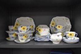 A 1930's Grafton China teaset, decorated with a stylish floral pattern in pastel tones.