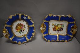 Two Davenport (Longport Staffordshire) hand-decorated porcelain dessert dishes, with central hand-