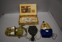 A selection of embroidered sew on patches a set of Negretti Zambra opera glasses and similar
