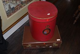 A leather style childrens suitcase and a Christys' of London hat box