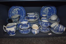 A selection of various makes of blue and white ware pottery including Spode and Ironstone