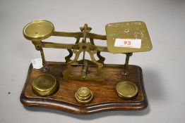 A set of early 20th century postal letter scales with brass weight set