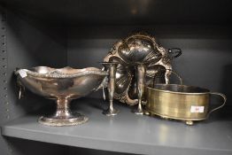 A selection of silver plated table wares including an impressive lion head handle footed bowl