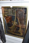 A mid century gilt framed mirror with geometric design to glass