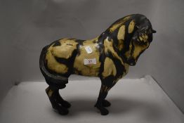 A studio pottery heavy horse figure, nicely modelled with two-tone glaze, inscribed ALS mark to