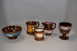 A selection of early 20th century lustre ware ceramics including Sunderland style hand decorated